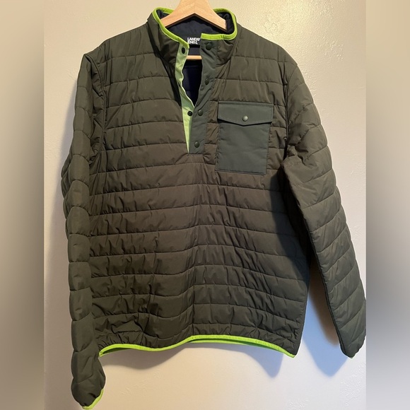 Lands End Mens Evergreen Quilted Quarter Snap Neck Pullover Jacket - Picture 4 of 12